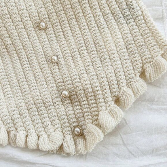 Beige Casual Women's Tube Ruffle Knitted Top - Picture 5 of 6